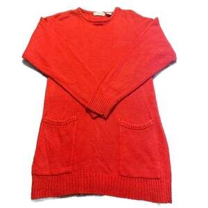 Vintage Red Silk Angora Rabbit Hair Knit Tunic Sweater Dress with Pockets Sz M